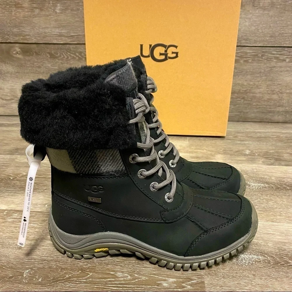 Ugg | Adirondack II Plaid Waterproof Snow Boots Black Size 6 NEW